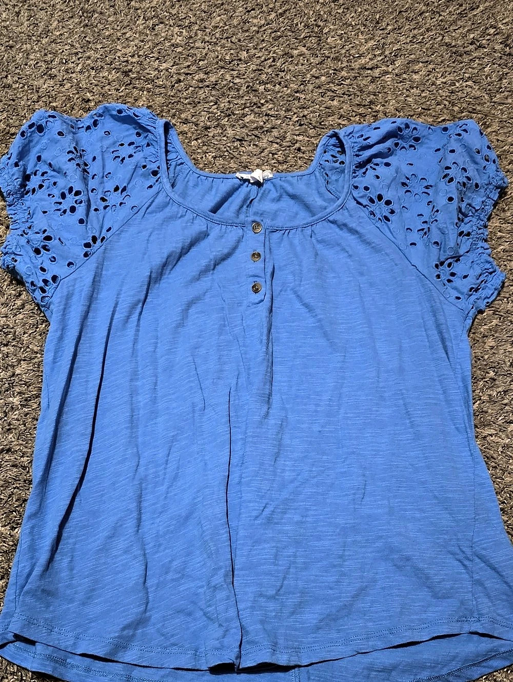 Maurices Mixed Media Eyelet Puff Sleeve Henley Tee Blue XL